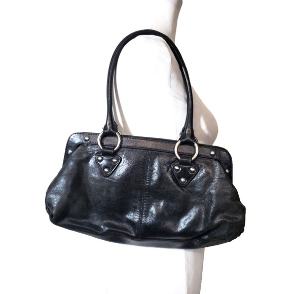 HOBO International Black Shoulder Bag Purse Genuine Leather Silver Hardware - Picture 1 of 11